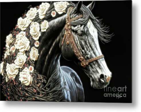 Black Stallion Metal Print featuring the painting Beautiful Black Stallion by Tina LeCour