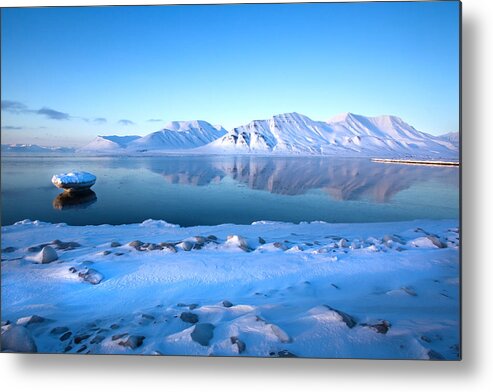 Extreme Terrain Metal Print featuring the photograph Beautiful scene of the Spitzbergen Mountains in Isfjord by SeppFriedhuber