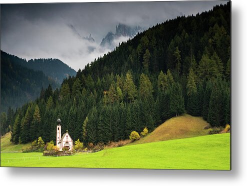 Dolomite Mountains Metal Print featuring the photograph Beautiful small Alpine church in Italy. by Michalakis Ppalis