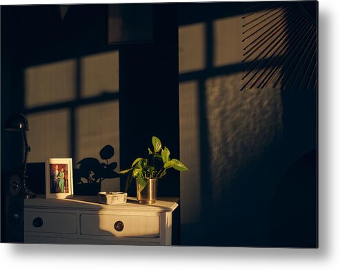 Shadow Metal Print featuring the photograph Beautiful sunlight showing abstract shadows in home by Barton