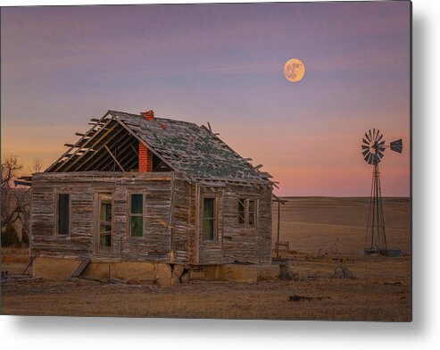 Abandoned Metal Print featuring the photograph Beaver Moonrise over the Homestead by Darren White