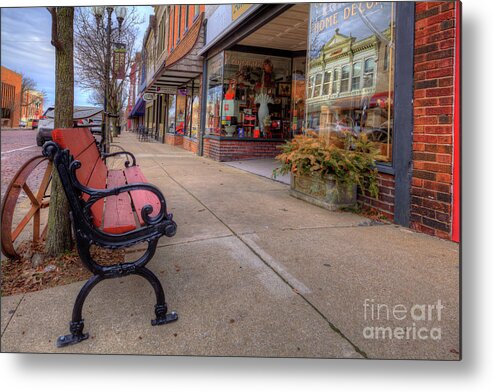 Bench Metal Print featuring the photograph Bench on Court Street by Larry Braun