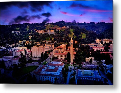 Berkeley Metal Print featuring the digital art Berkeley University of California campus - aerial at sunset by Nicko Prints