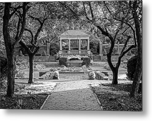 Beverly Metal Print featuring the photograph Beverly MA Lynch Park Sunrise Morning Light Lion Statues Black and White by Toby McGuire