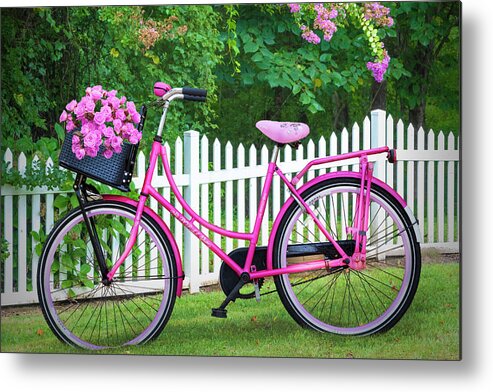 Bike Metal Print featuring the photograph Bicycle by the Garden Fence II by Debra and Dave Vanderlaan