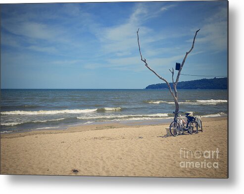 Beach Metal Print featuring the photograph Bicycle on the beach by Yavor Mihaylov