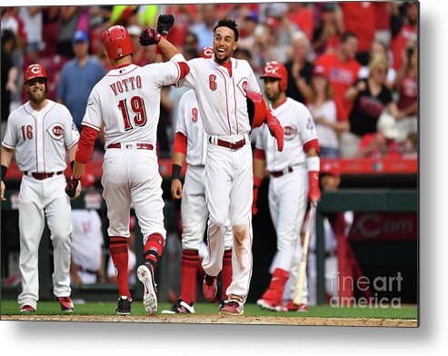 Great American Ball Park Metal Print featuring the photograph Billy Hamilton and Joey Votto by Jamie Sabau