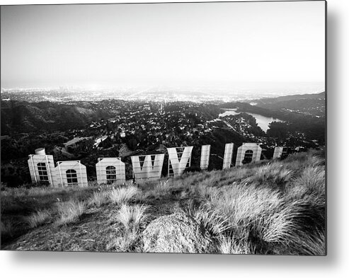 Los Angeles Metal Print featuring the photograph Black California Series - Hollywood Sign by Night by Philippe HUGONNARD