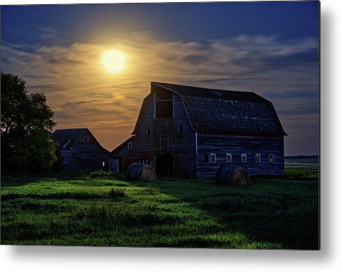 Abandoned Metal Print featuring the photograph Blackmore Barn Nightscape #1 - abandoned ND barn in moonlight by Peter Herman