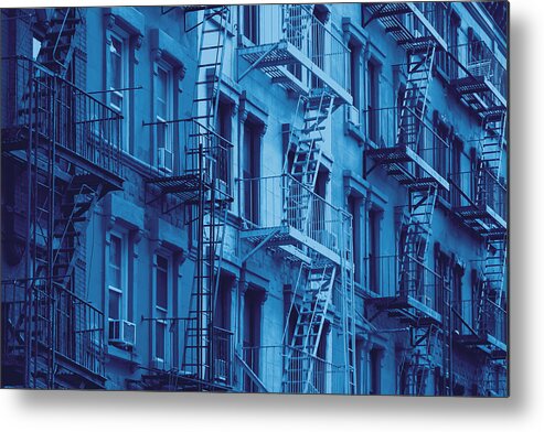 Apartment Metal Print featuring the photograph Block of old New York City buildings in blue by Deberarr