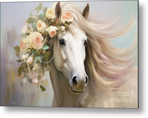 Horse Metal Print featuring the painting Blossoming Bride by Tina LeCour