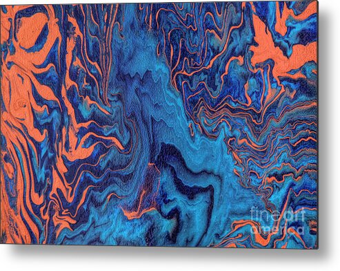 Acrylic Metal Print featuring the painting Blue and Bronze Fire by Elisabeth Lucas