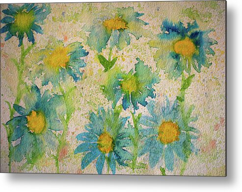 Daisy Metal Print featuring the painting Blue and Yellow Daisies by Nigel R Bell
