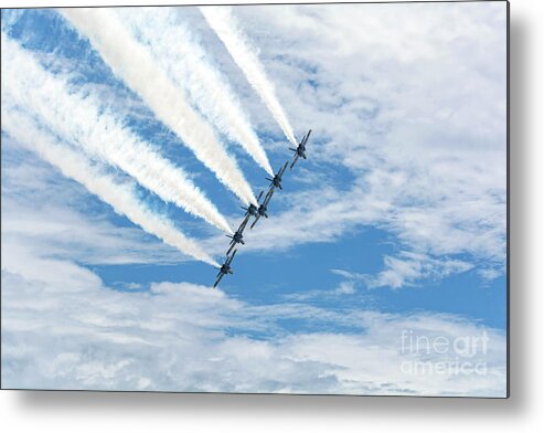 Jet Metal Print featuring the photograph Blue Angels Flying Through The Clouds by Beachtown Views