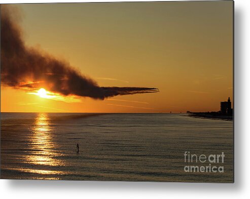 Blue Angels Metal Print featuring the photograph Blue Angels over Pensacola Beach at Sunset by Beachtown Views