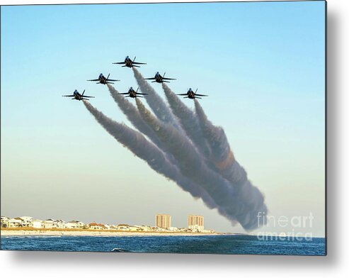 Blue Angels Metal Print featuring the photograph Blue Angels over Pensacola Beach, Florida by Beachtown Views