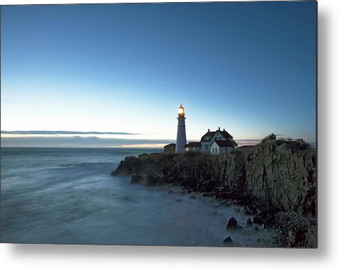 Blue Hour Metal Print featuring the photograph Blue Hour at Portland Head by Eric Gendron