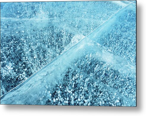 Ice Metal Print featuring the photograph Blue Ice And Frozen Methane Bubbles by Mikhail Kokhanchikov