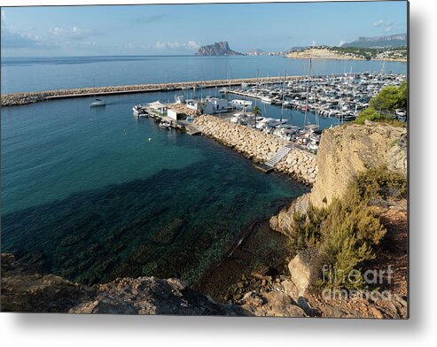 Mediterranean Coast Metal Print featuring the photograph Blue Mediterranean Sea and marina in Moraira 2 by Adriana Mueller