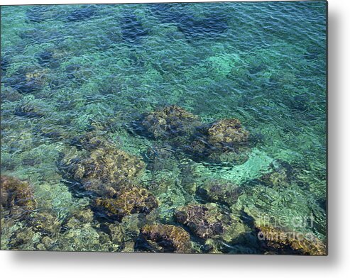 Sea Water Metal Print featuring the photograph Blue sea water, rocks and gentle waves 1 by Adriana Mueller