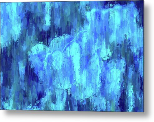 Blue Tulips Metal Print featuring the digital art Blue Tulips On A Rainy Day by Alex Mir