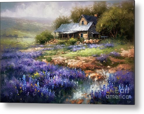 Ranch Metal Print featuring the painting Bluebonnet Ranch by Tina LeCour
