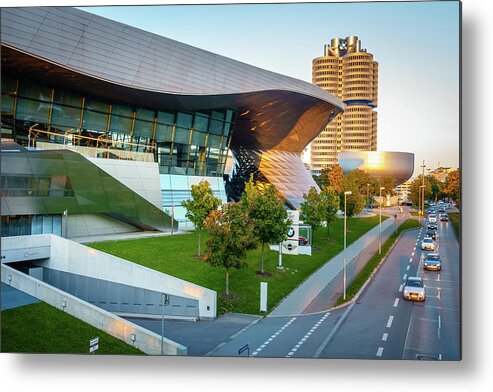 Bavaria Metal Print featuring the photograph BMW showroom and the headquarters in Munich by Alexey Stiop