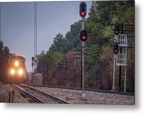 Railroad Metal Print featuring the photograph BNSF 5971 leads a loaded coal train off the Buford Subdivision by Jim Pearson