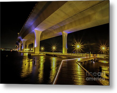 Boardwalk Metal Print featuring the photograph Boardwalk, Lights and Bridge by Tom Claud