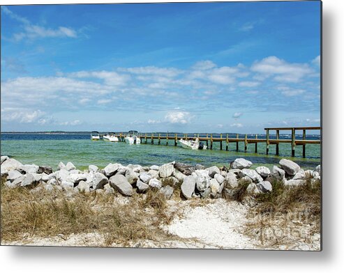 Rock Metal Print featuring the photograph Boat Dock on the Sound by Beachtown Views