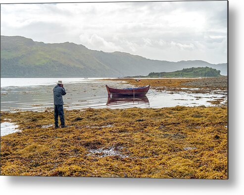 Scotland Metal Print featuring the photograph Boat Seaweed and photographer in Isle of Skye, UK by Dubi Roman