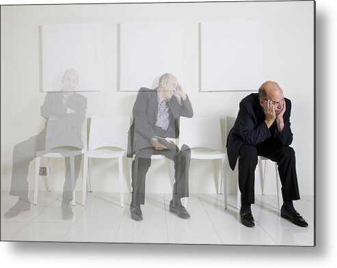 People Metal Print featuring the photograph Bored senior man passing time in a waiting room by Andrew Bret Wallis