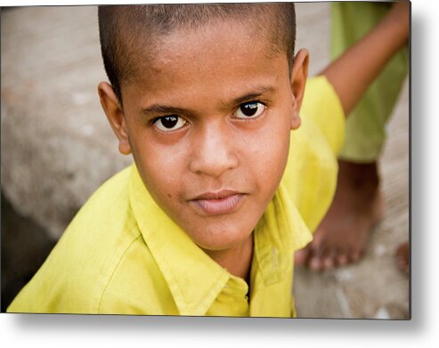 Children Metal Print featuring the photograph Boy in Mumbai Close-up by Lieve Snellings