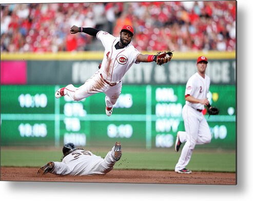 Great American Ball Park Metal Print featuring the photograph Brandon Crawford and Brandon Phillips by Joe Robbins