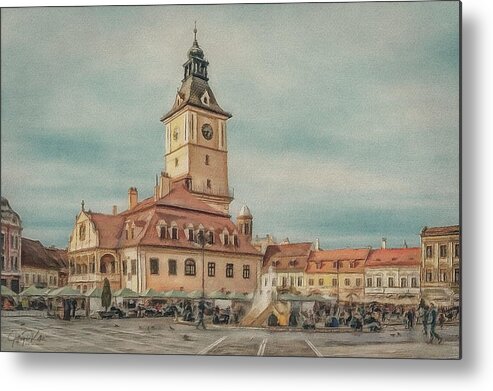 Romania Metal Print featuring the painting Brasov Council Square 3 by Jeffrey Kolker