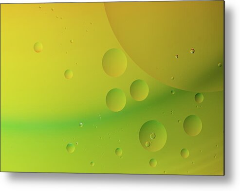 Connection Metal Print featuring the photograph Bright abstract green and yellow background with flying bubbles by Michalakis Ppalis