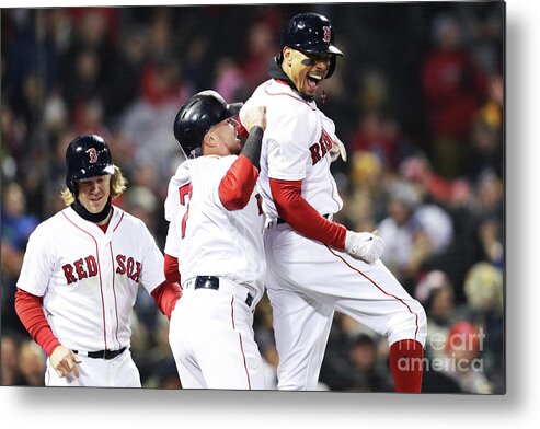 Three Quarter Length Metal Print featuring the photograph Brock Holt and Mookie Betts by Maddie Meyer