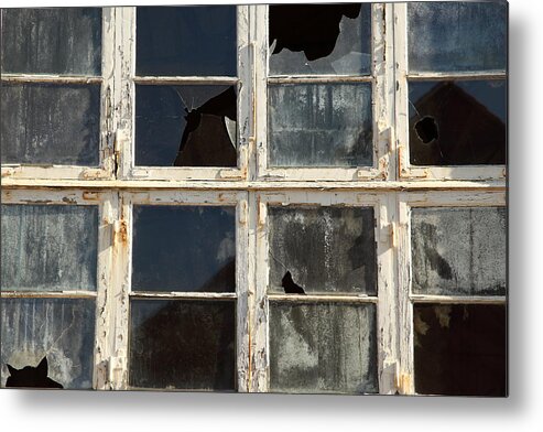 Window Frame Metal Print featuring the photograph Broken window and glass by Pejft