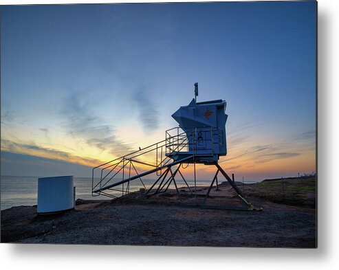 Beach Metal Print featuring the photograph California Lifeguard Tower during the Blue Hour by Matthew DeGrushe
