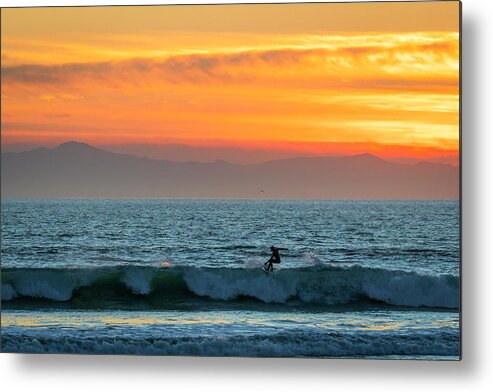 Surf Metal Print featuring the photograph California Surfing at Sunset by Lindsay Thomson