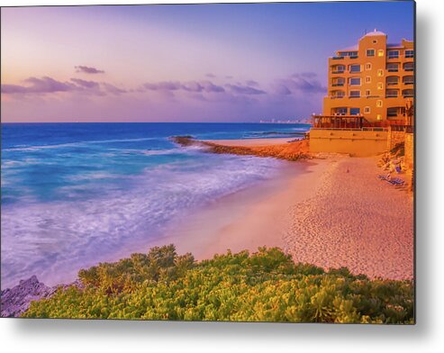 Cancun Metal Print featuring the photograph Cancun beach at sunrise by Tatiana Travelways