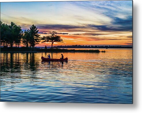 Higgins Lake Metal Print featuring the photograph Canoe at Sunset by Joe Holley