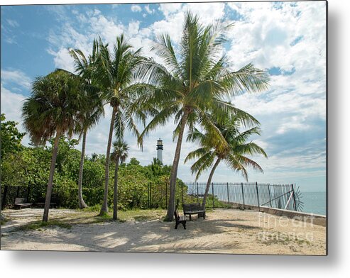 Cape Metal Print featuring the photograph Cape Florida Lighthouse and Palm Trees on Key Biscayne by Beachtown Views