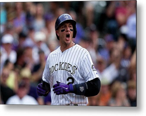 Scoring Metal Print featuring the photograph Carlos Gonzalez and Troy Tulowitzki by Justin Edmonds