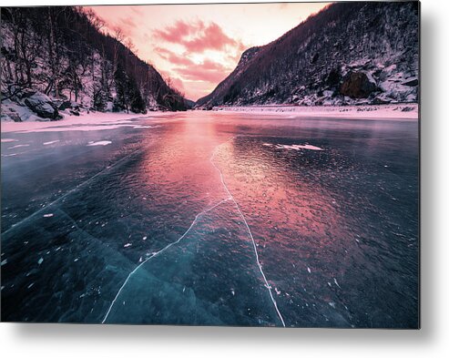 Cascade Lake Metal Print featuring the photograph Cascade Ice Sunset by Brad Wenskoski