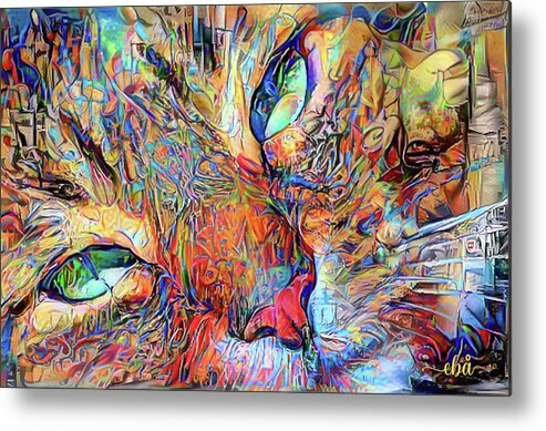 Cat Metal Print featuring the digital art Catou is watching by Elaine Berger