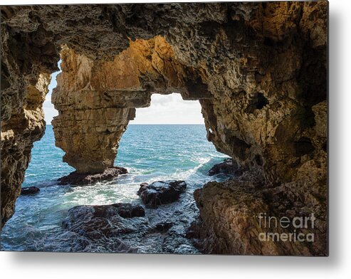 Coast Metal Print featuring the photograph Cave on the Mediterranean coast, Cova del Arcs by Adriana Mueller