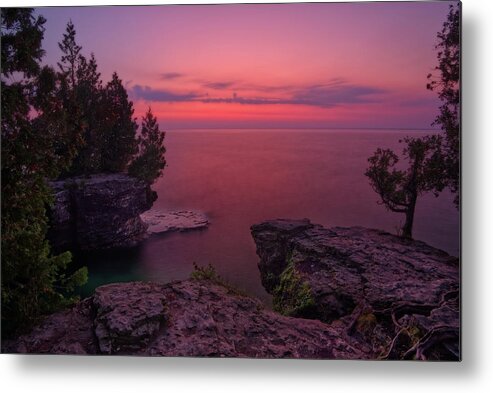 Cave Point Metal Print featuring the photograph Cave Point Calm - Cave Point County Park in Door County WI by Peter Herman