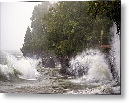 Fury Metal Print featuring the photograph Cave Point Fury - Cave Point County Park at Door County WI by Peter Herman