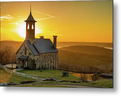 Chapel Of Ozarks Metal Print featuring the photograph Chapel of the Ozarks Golden Sunset at Top of the Rock by Gregory Ballos